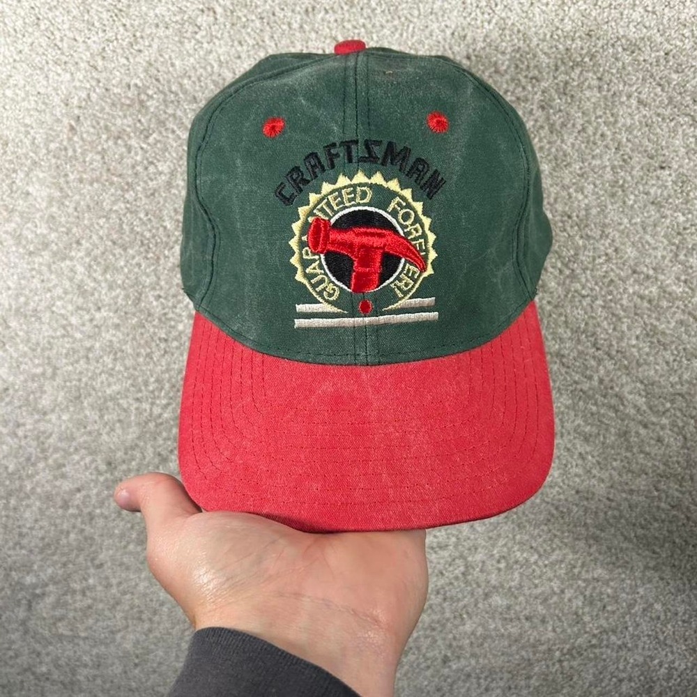 Vintage 90s Craftsman tools red and green fade wash strap back hat cap